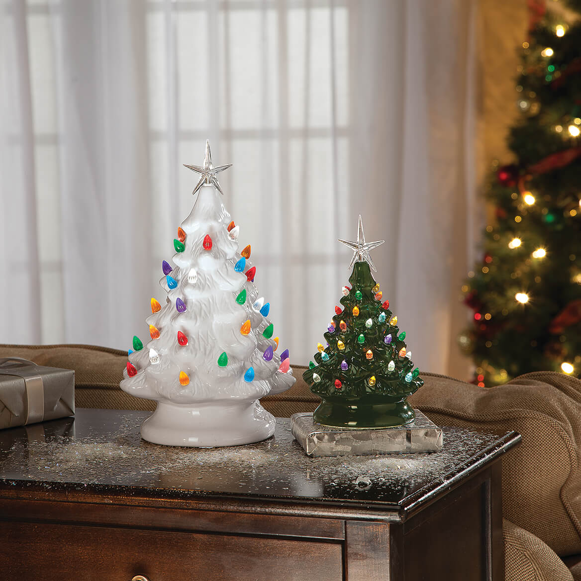 HOLIDAY PEAK Battery-Operated Vintage-Style Ceramic Christmas Tree,  Nostalgic Holiday Décor, White, 13 High